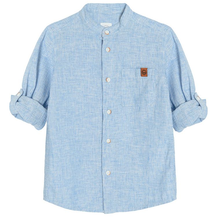 Light blue long sleeve shirt with mao collar