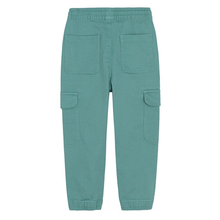 Blue trousers with adjustable waist and side pockets