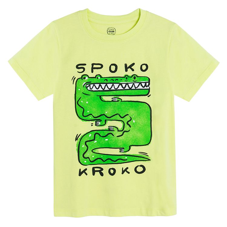 Yellow short sleeve T-shirt with crocodile print