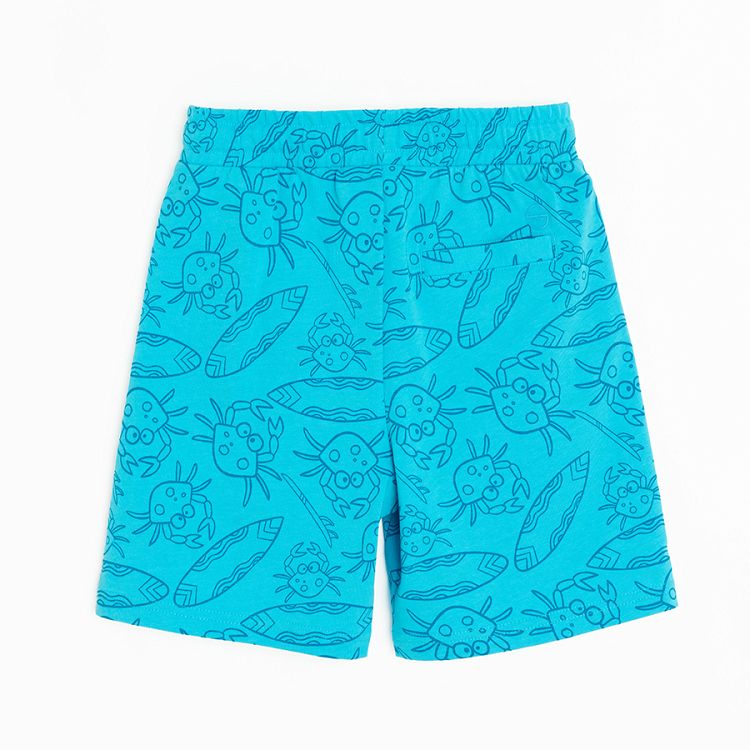 Light blue shorts with cord waist and crabs print