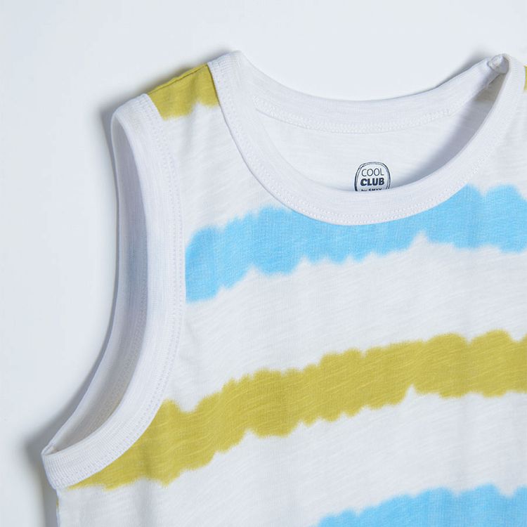 White blue yellow stripes sleeveless T-shirt