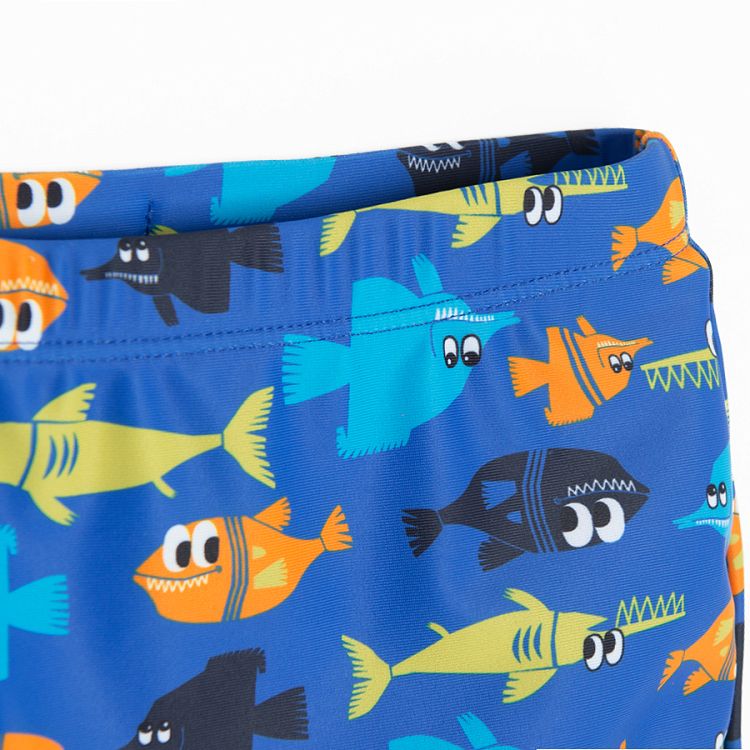 Blue swimming trunks with fish print