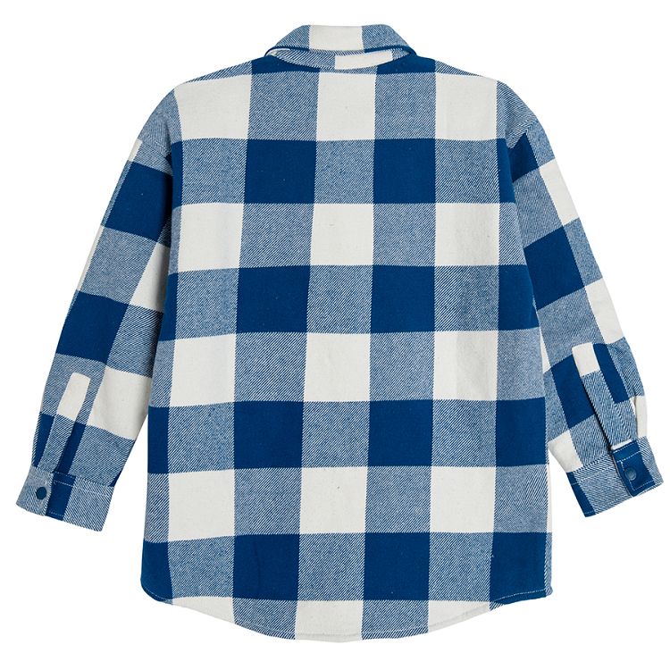 White and blue check long sleeve button down shirt