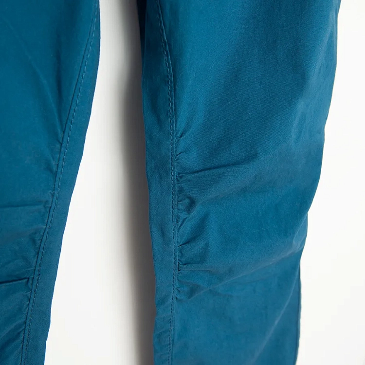 Blue trousers with adjustable waist