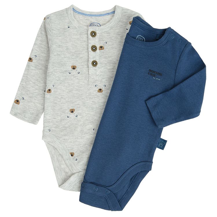 Ecru and blue long sleeve bodysuit- 2 pack