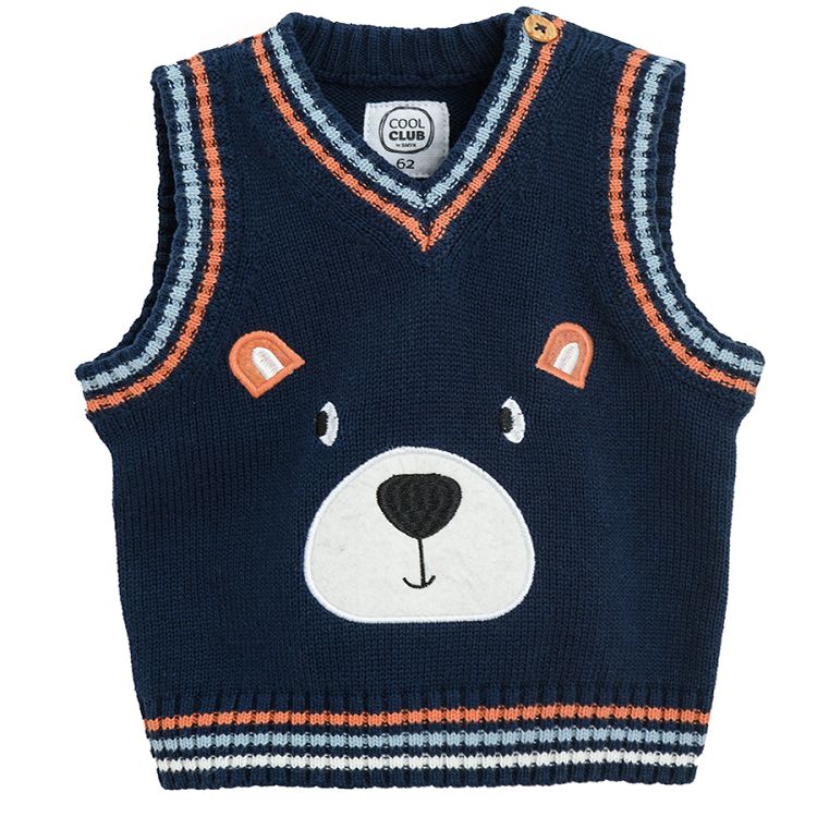 Blue grey vest with bear print