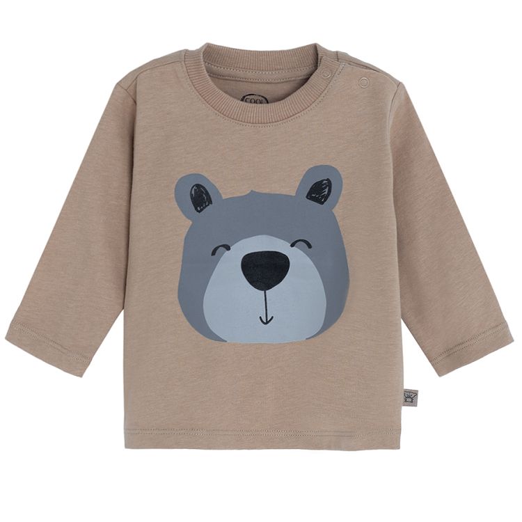 Light brown long sleeve blouse with bear print