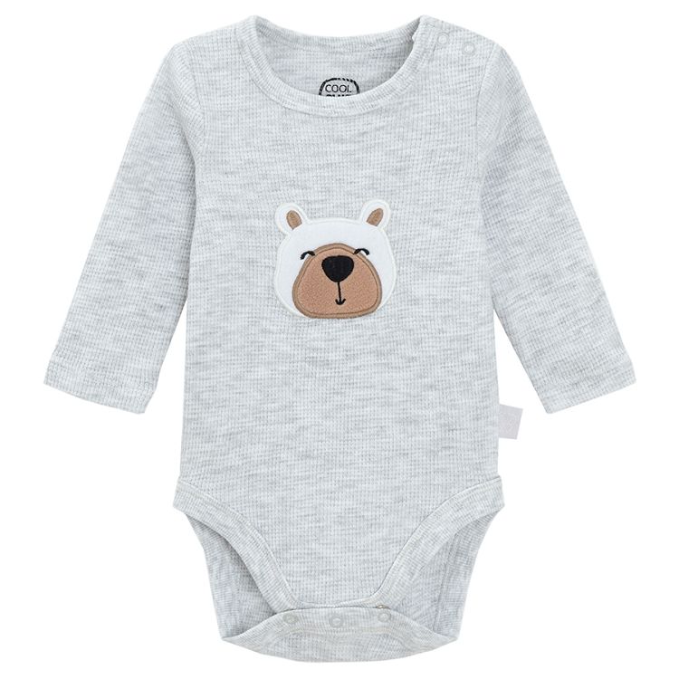 Grey long sleeve bodysuit with bear print