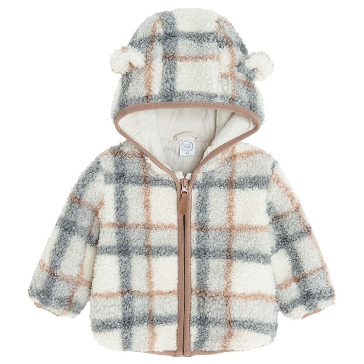 Checked hooded with ears zip through sweatshirt