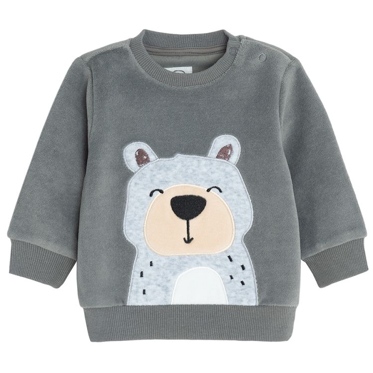 Grey velvet sweatshirt with bear print