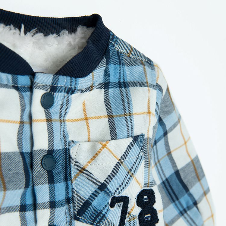 Checked long sleeve shirt with mao collar