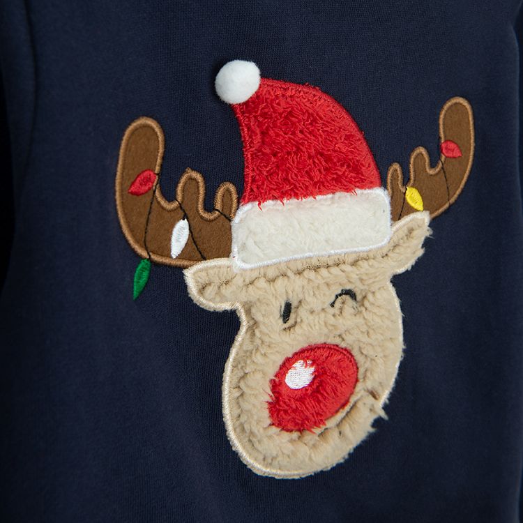 Jogging set, blue Santa raindeer sweater and red jogging pants