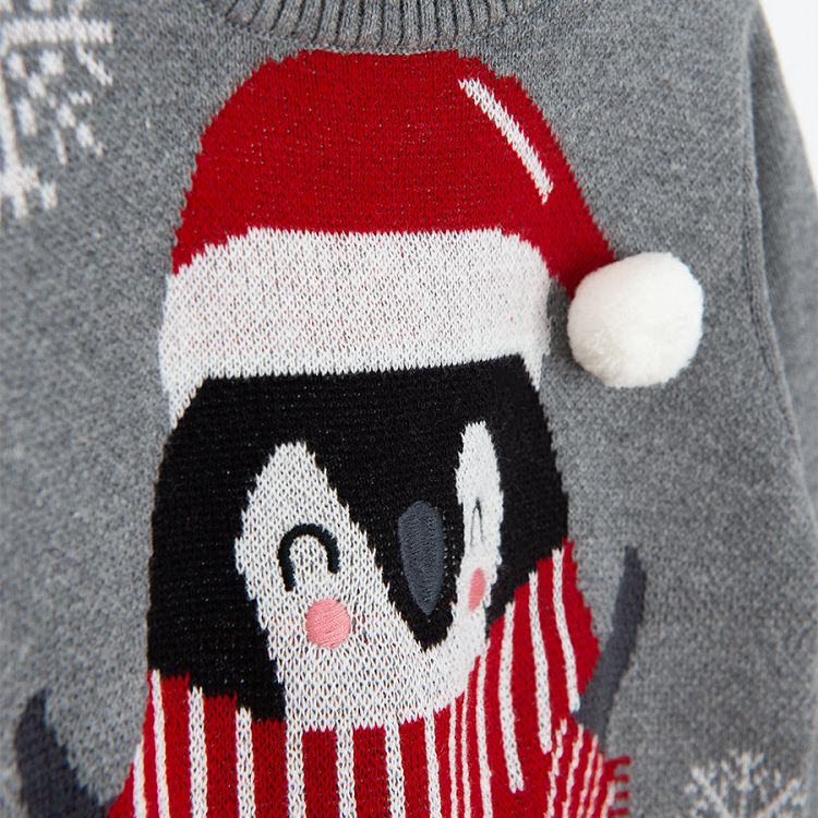 Grey sweater with penguin Santa print