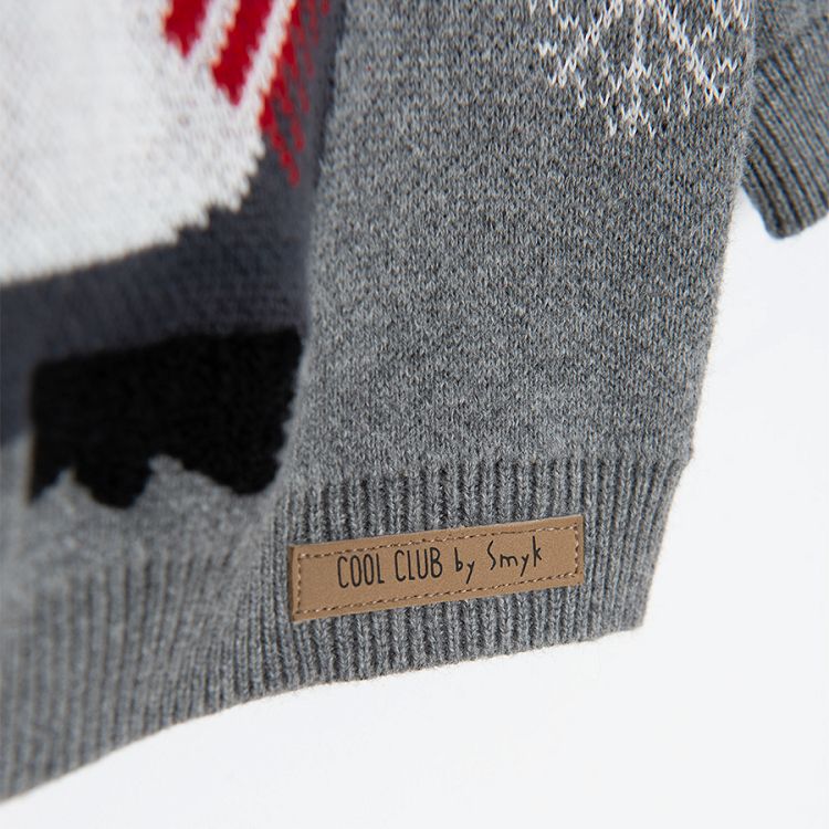 Grey sweater with penguin Santa print