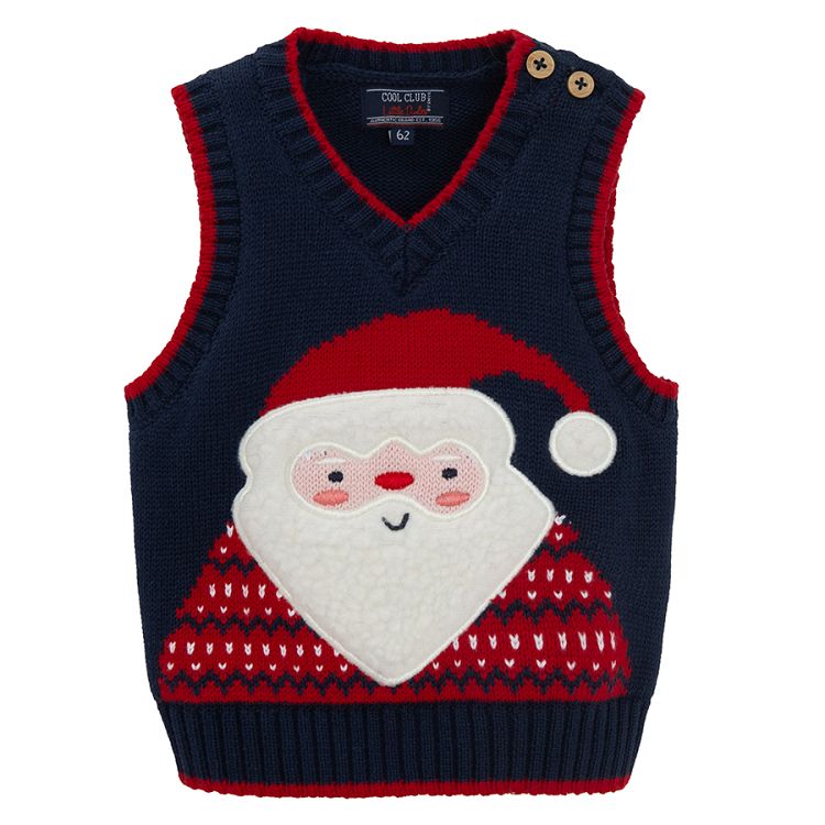 Blue vest with Santa Claus print