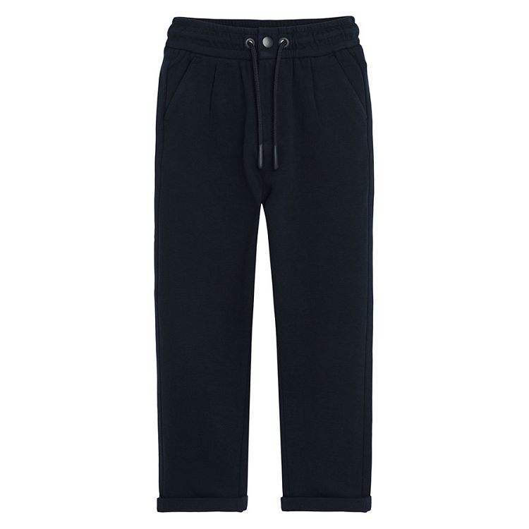 Black trousers with adjustable waist