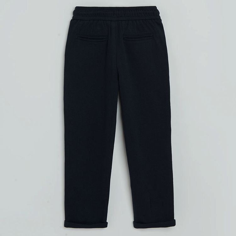 Black trousers with adjustable waist