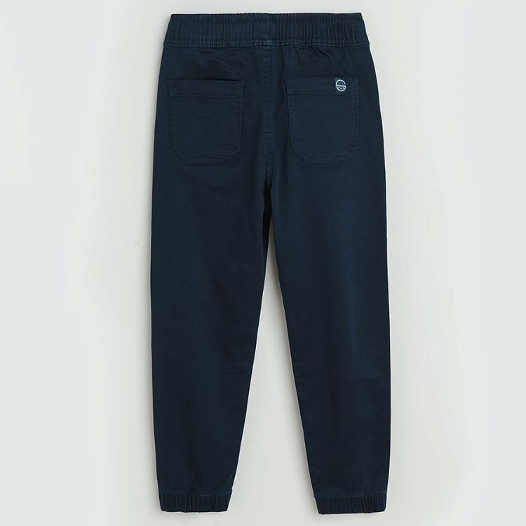 Dark blue trousers with adjustable waist