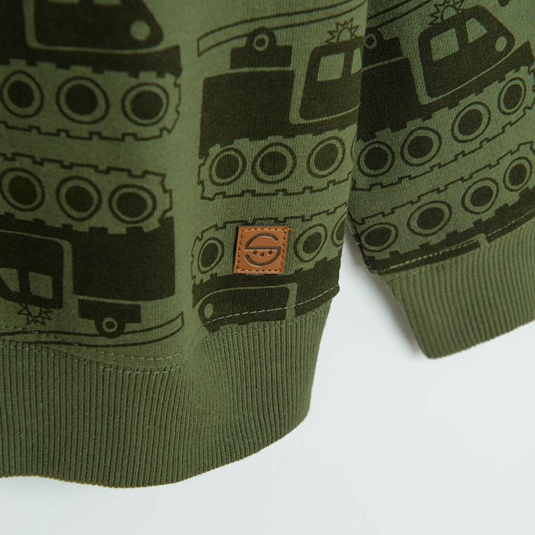 Green sweatshirt with trucks print