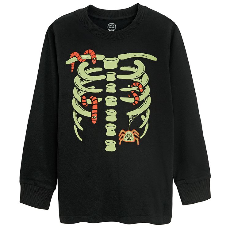 Black long sleeve blouse with skeleton print