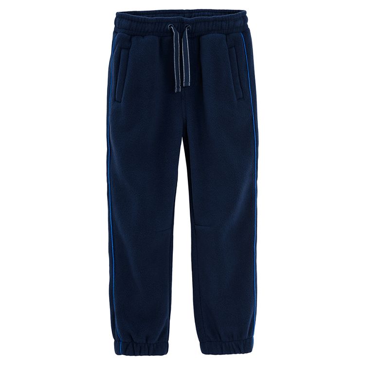 Blue jogging pants with cord on the waist