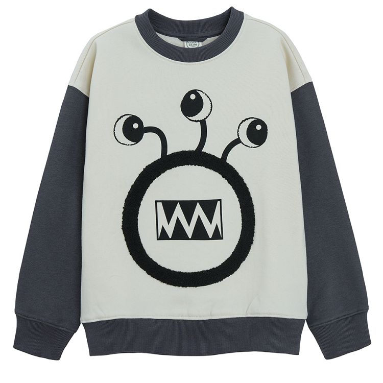 White and grey long sleeve sweatshirt with fun print