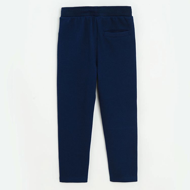 Blue jogging pants with cord on the waist