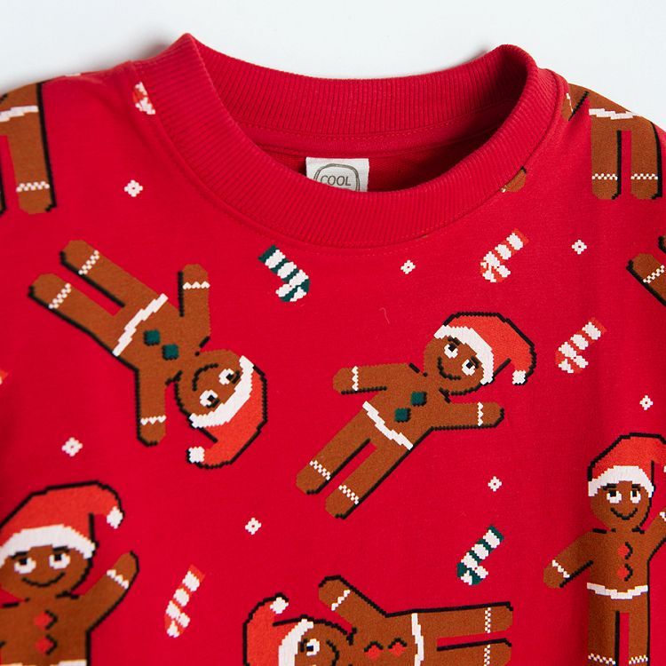 Red sweatshirt with Christmas cookie print