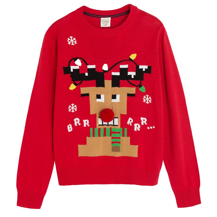 Red sweater with raindeer print