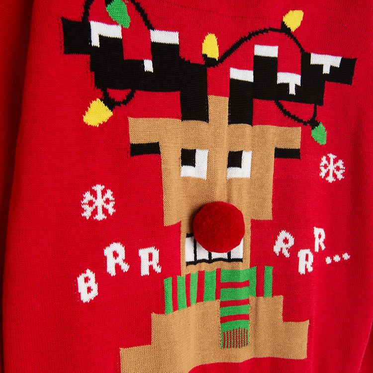 Red sweater with raindeer print