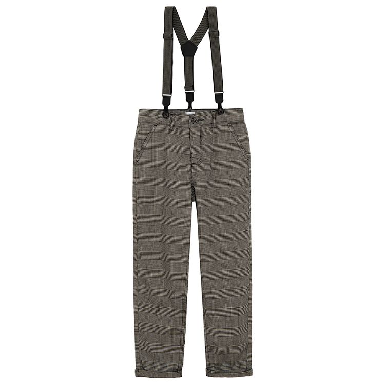 Grey pants with suspenders