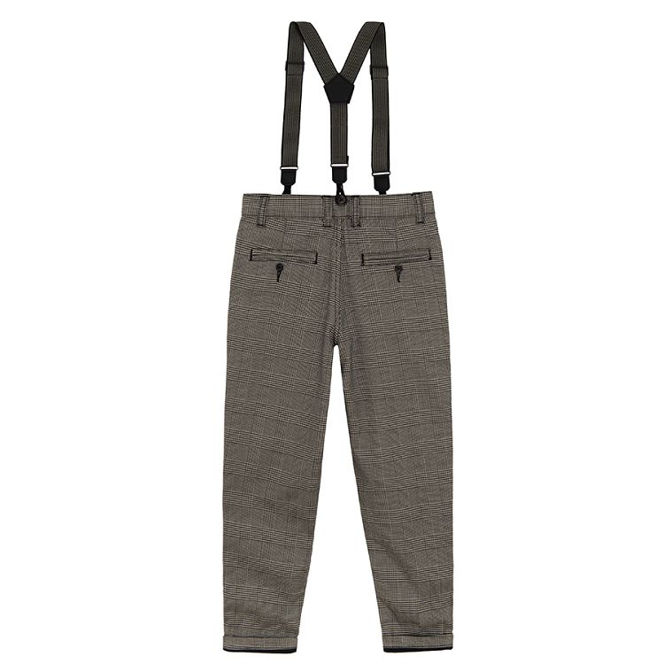 Grey pants with suspenders