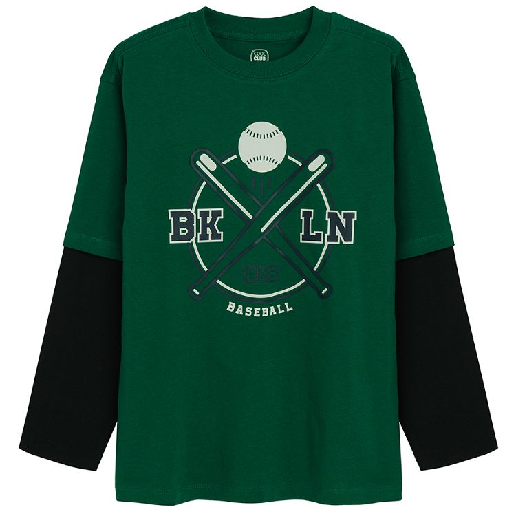 Green 'BROOKLYN BASEBALL' long sleeve blouse