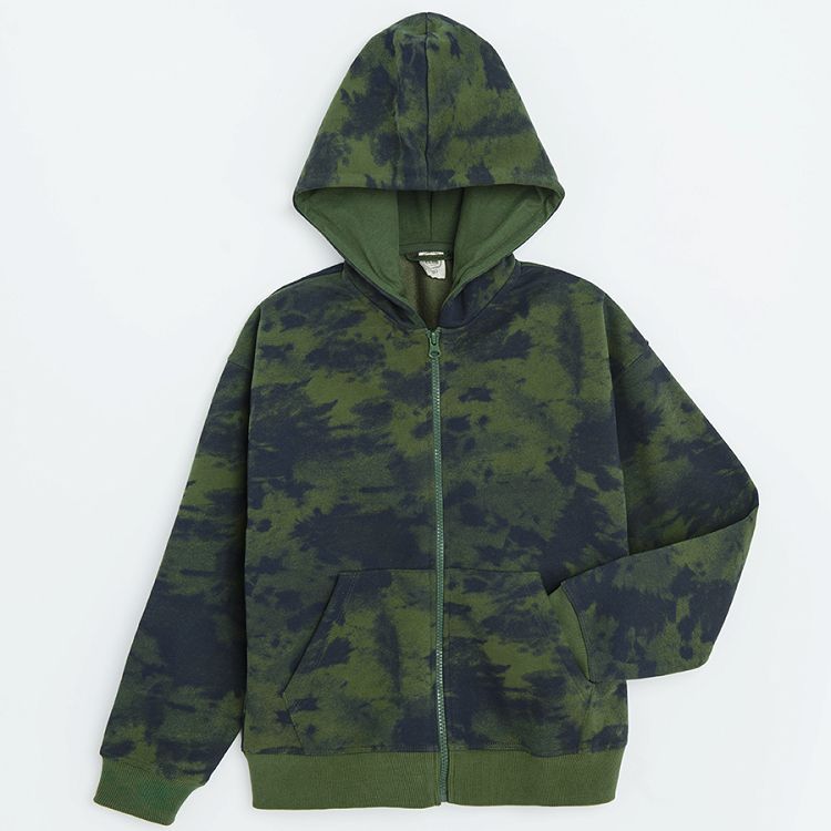 Green and black zip through hooded sweatshirt