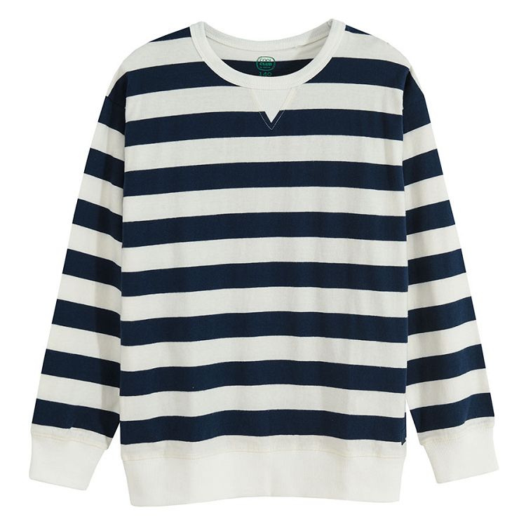 White and blue stripped sweatshirt