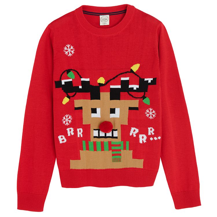 Red sweater with raindeer print