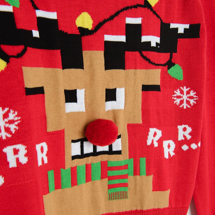 Red sweater with raindeer print