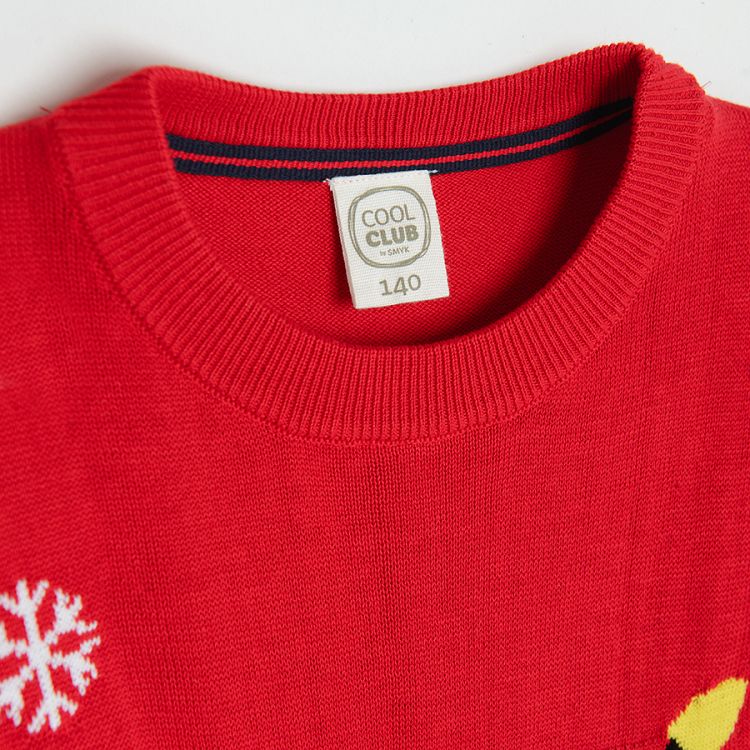 Red sweater with raindeer print