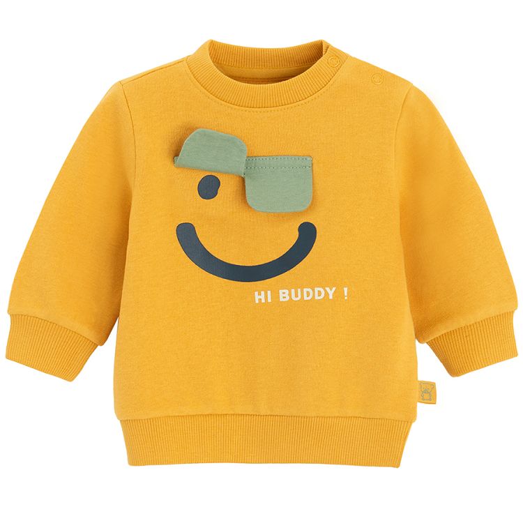 Yellow sweatshirt with face print Hi Buddy