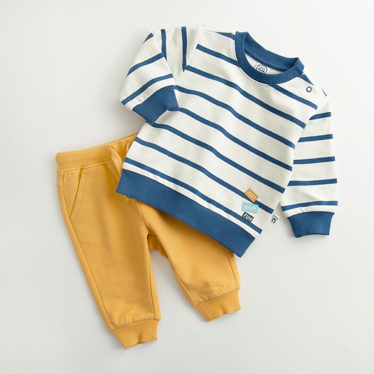 Blue and white stripes sweatshirt and yellow sweatpants- 2 pieces