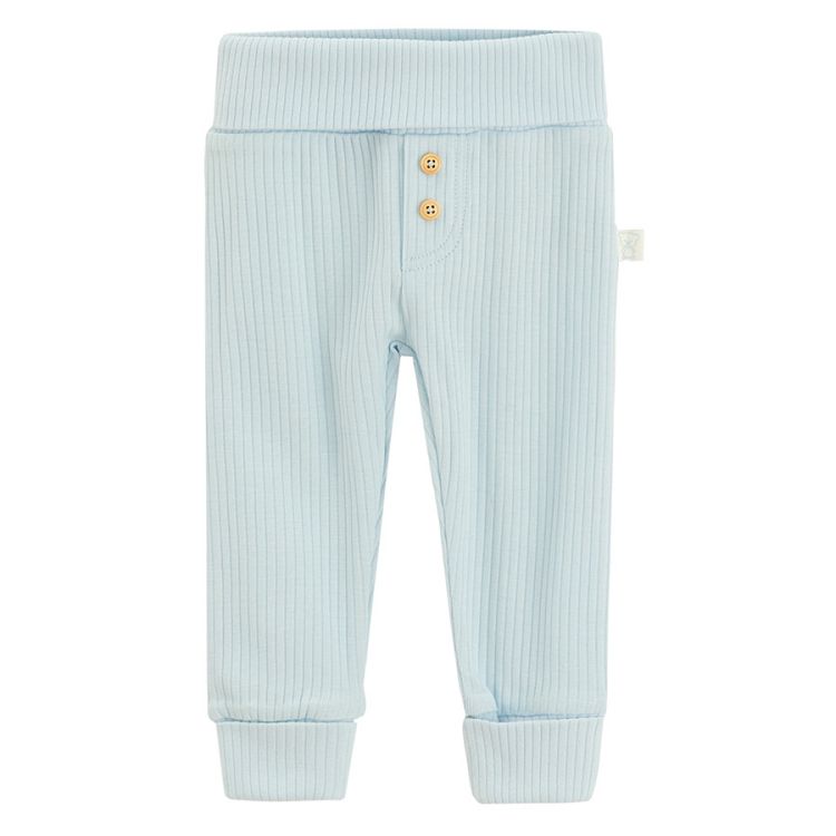 Light blue wrap long sleeve bodysuit and footless leggings