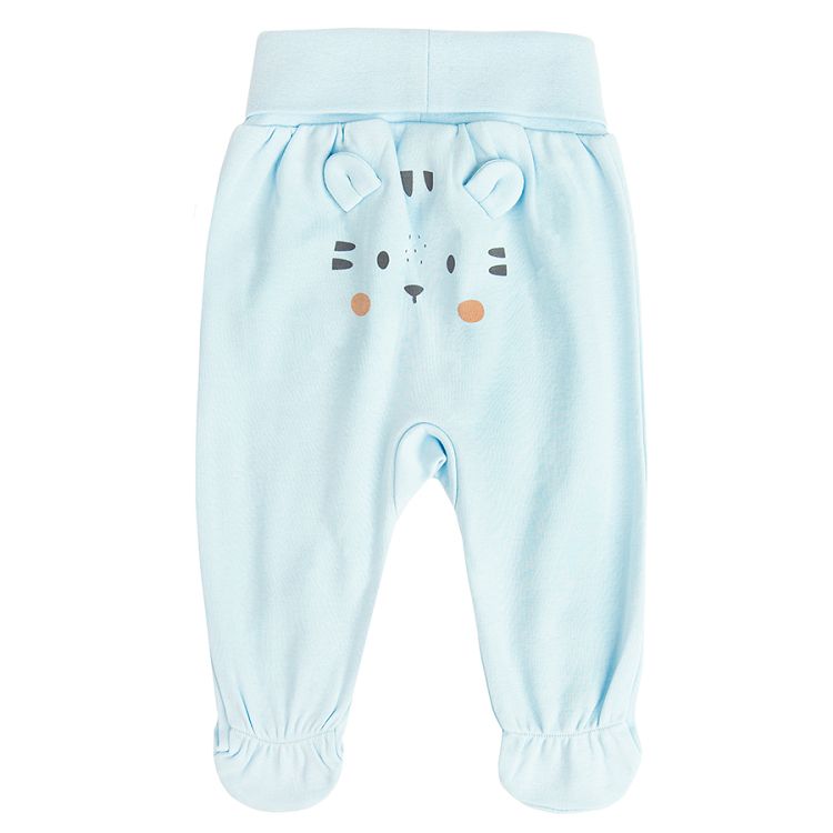 White and blue footed leggings with animals print