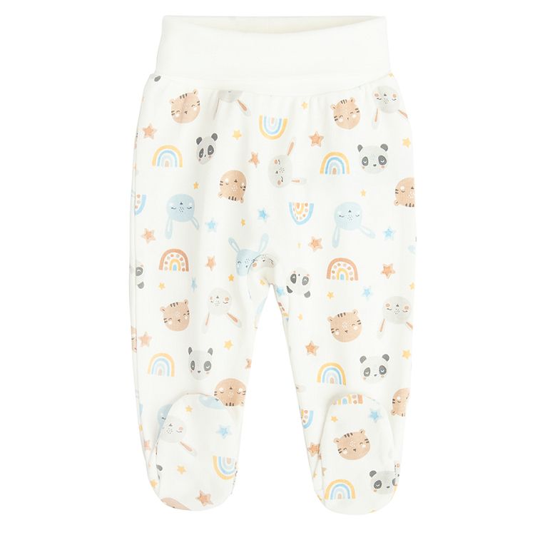 White and blue footed leggings with animals print