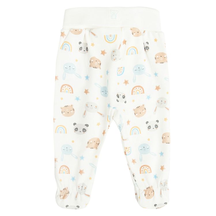 White and blue footed leggings with animals print