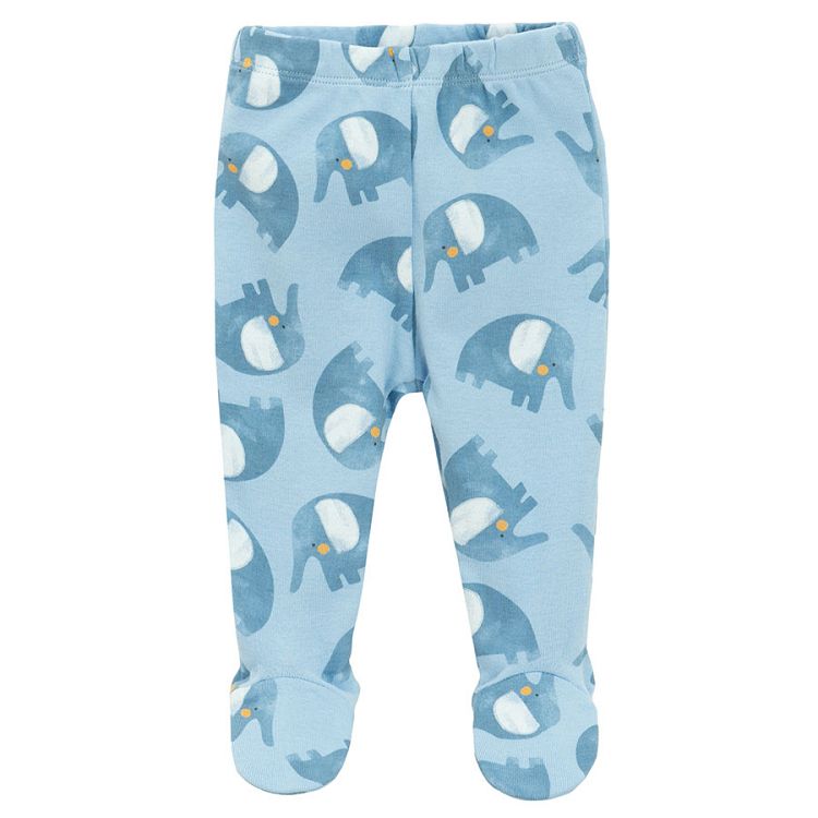 Blue sweatershirt and sweatpants with elepants print and matching cap set- 3 pieces