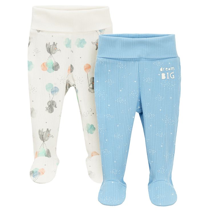 Blue and white with elephants print footed leggings- 2 pack