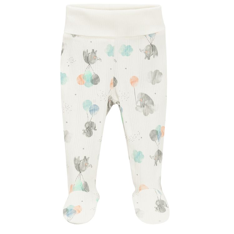 Blue and white with elephants print footed leggings- 2 pack