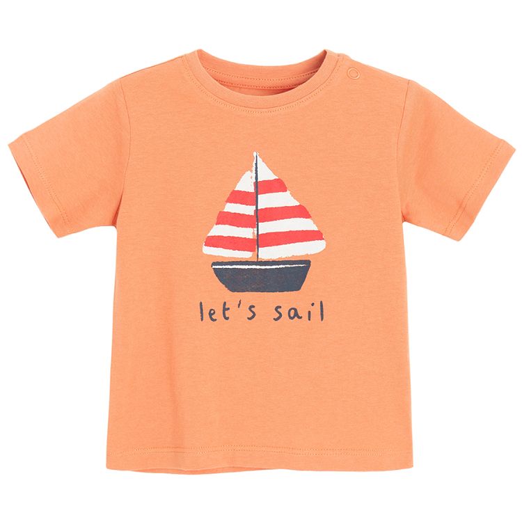 Orange T-shirt with boat print