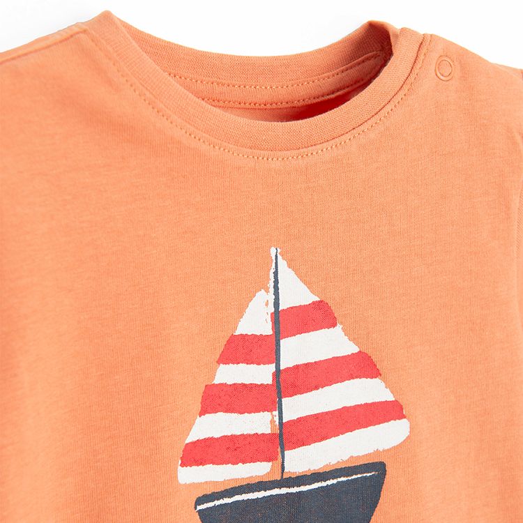 Orange T-shirt with boat print