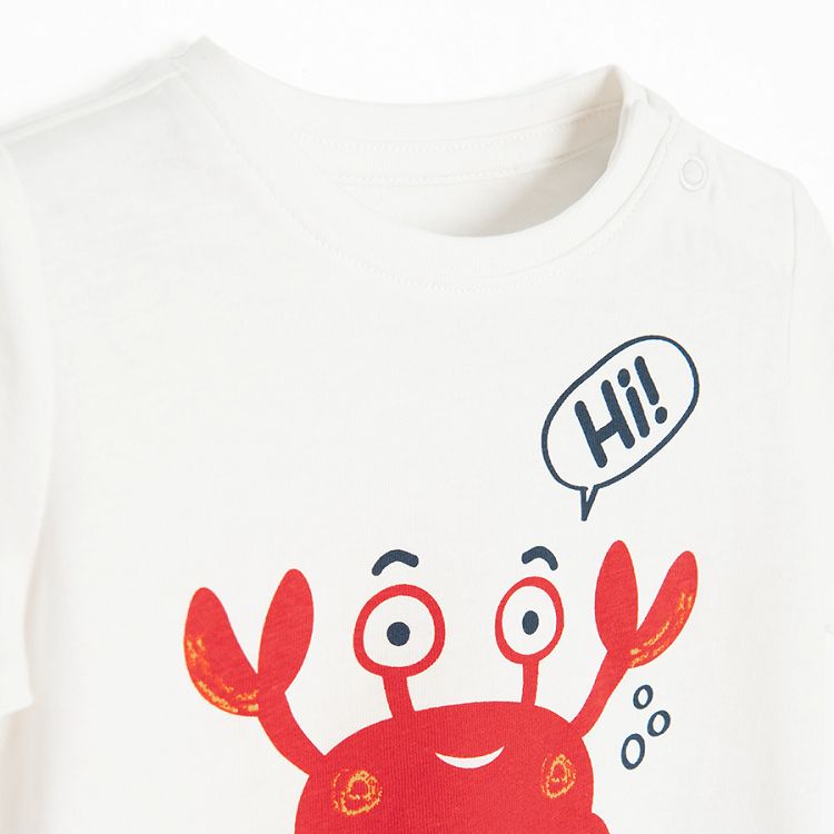 White T-shirt with crab in the sea print